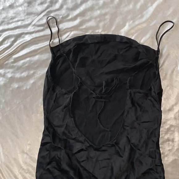 Black Silk Backless Slip Dress / Chemise Size Small Medium| Satin Slip - Picture 3 of 8